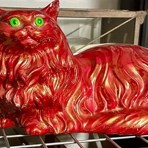 Decorative Red / Orange Ceramic Cat Figurine